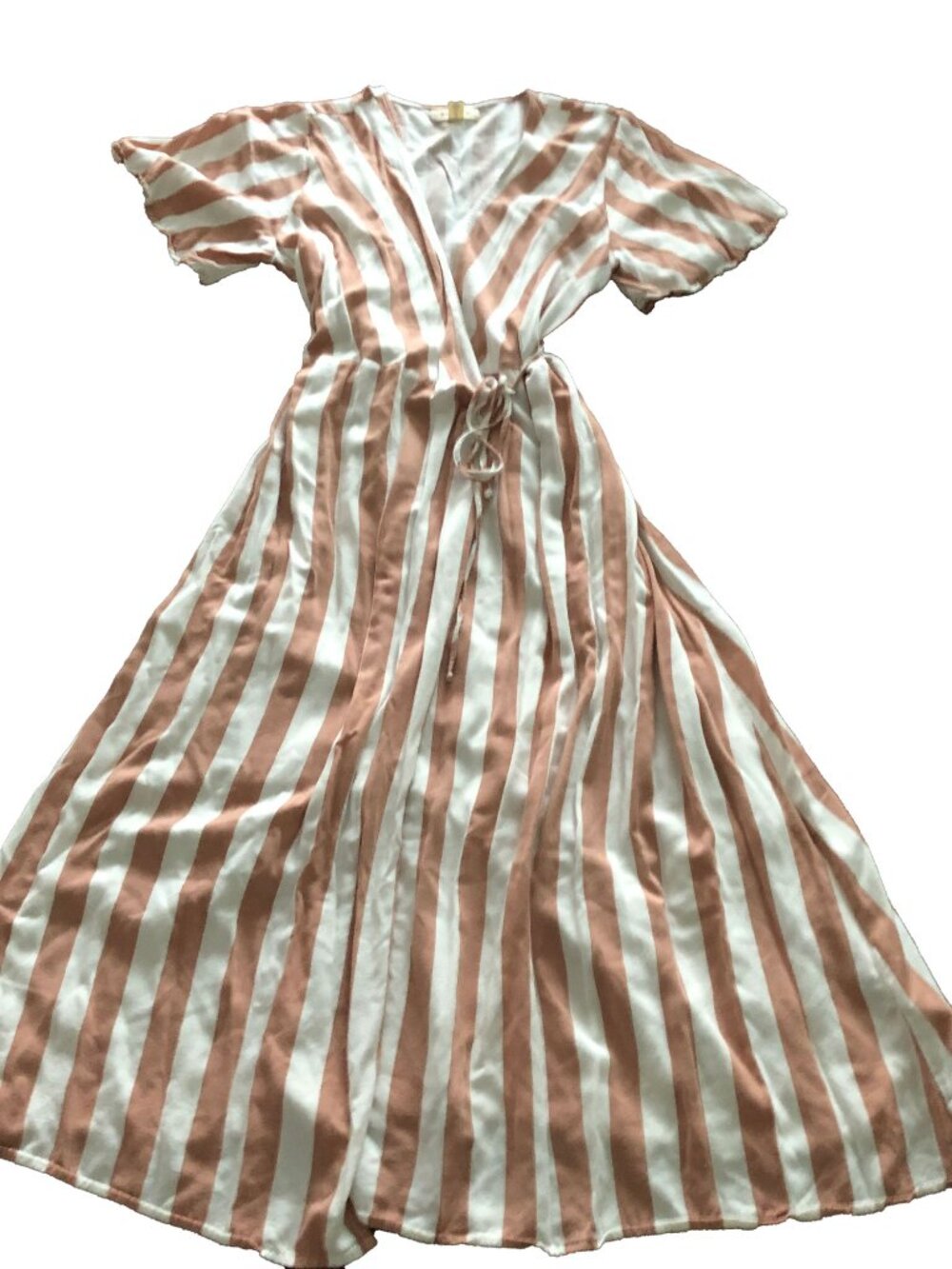 Rag Poets Baja Beach Striped Maxi Wrap Dress - Tan & White - Size LG